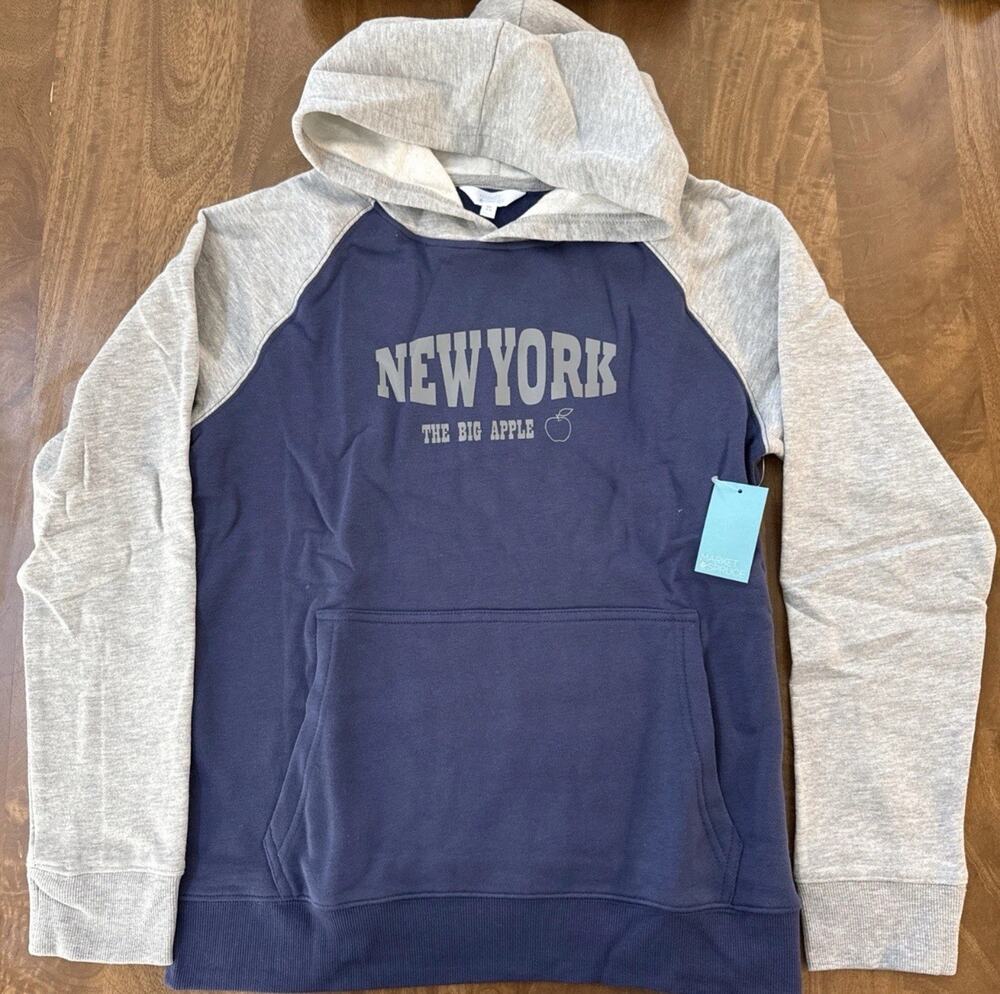 Stitch Fix Market Spruce Boys Blue Heather Grey Pull Over Hoodie New York XSmall